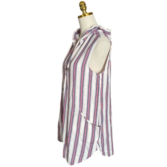 FOR CYNTHIA Linen Blend Striped Hooded Beachwear Sleeveless Tunic Top Women’s L - Picture 4 of 7